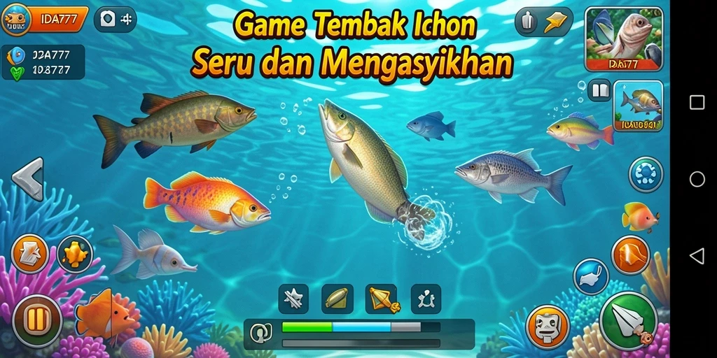 Gameplay seru dalam IDA777 dengan berbagai ikan yang menunggu ditangkap.