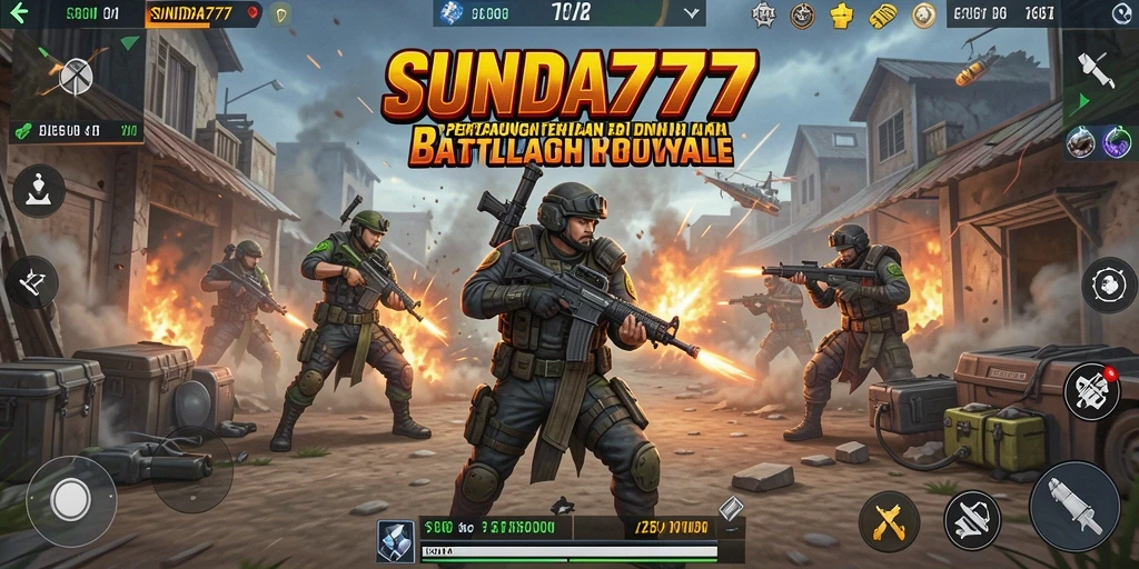 Tampilan gameplay SUNDA777 yang intens dan menegangkan di arena Battle Royale.