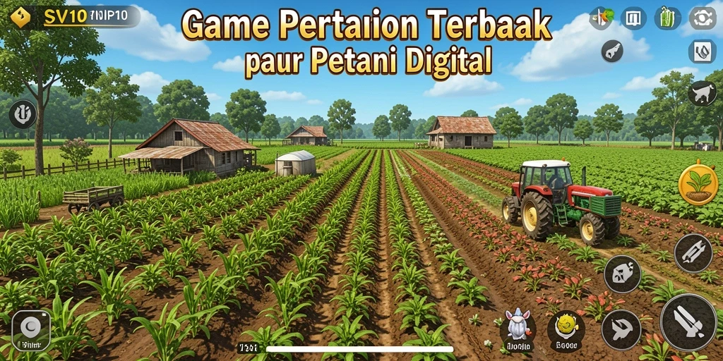 Screenshot gameplay SVIP10 menampilkan ladang yang subur dan beragam tanaman.