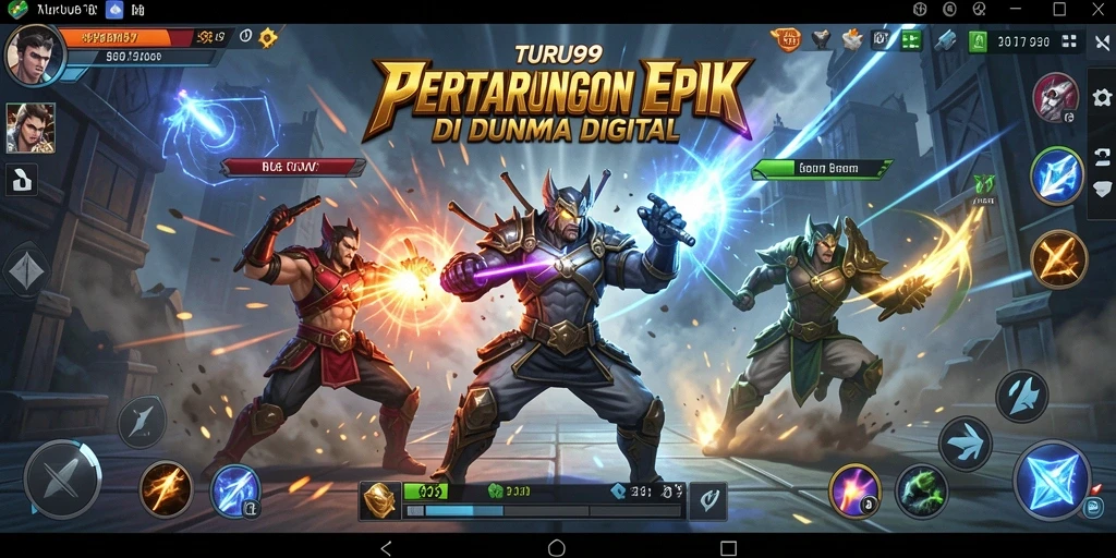 Gameplay TURU99 menampilkan pertarungan seru antara karakter yang berbeda.