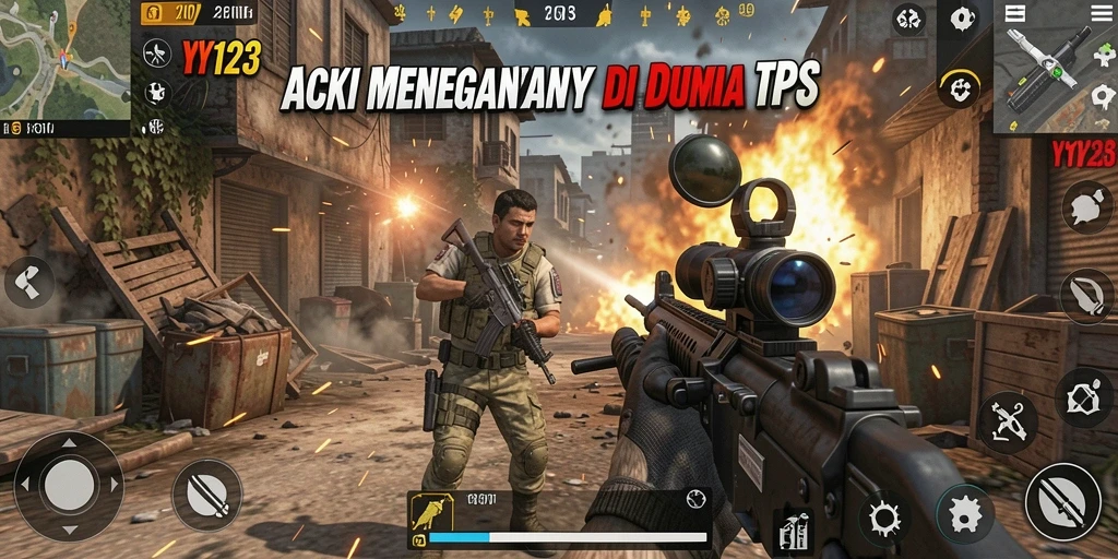 Tampilan dinamika gameplay seru di YY123 dengan aksi tembak-menembak yang intens.